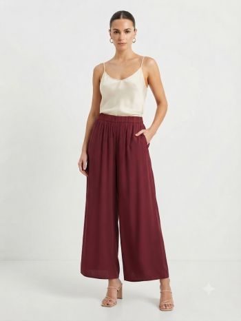 Maroon Flowy Palazzo Pants